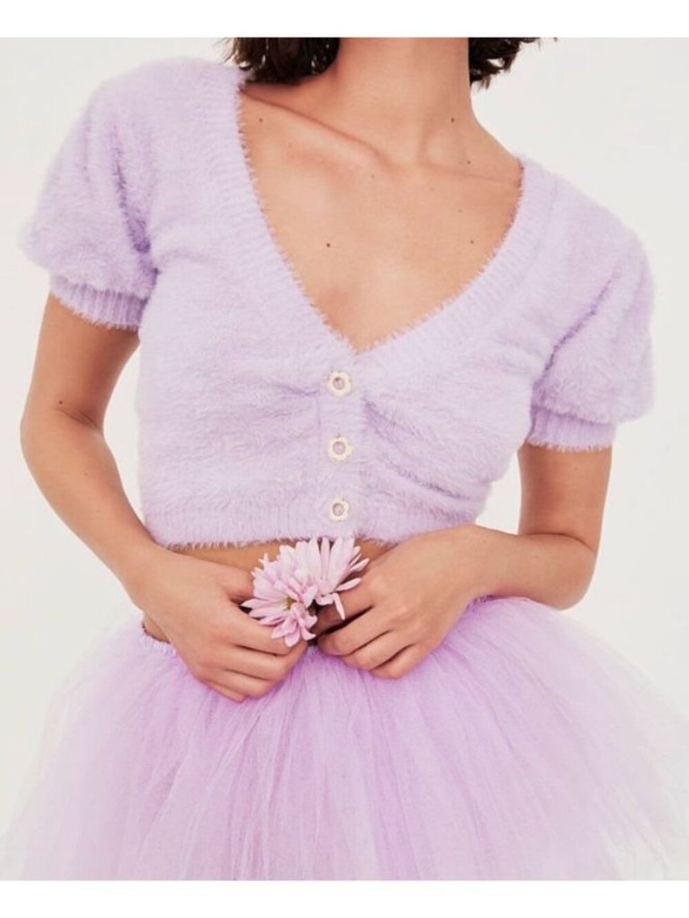 For Love and Lemons Devon Cropped Cardigan Lavender Purple-sz XS